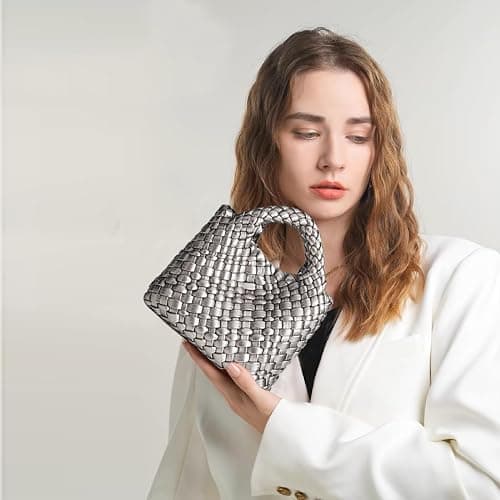 OUYGZOU Woven Tote Bag for Women with Coin Purse, Foldable Chain Small Crossbody Handbags, Fashion Shoulder Bag, Hobo Satchel thumbnail 2