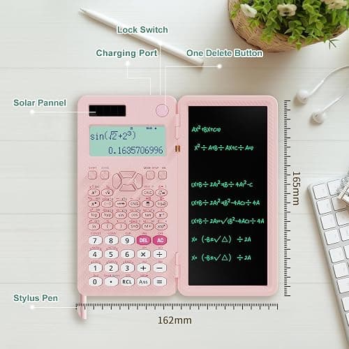 Rechargeable ROATEE 991ES MAX Scientific Calculators, CalcNote Multiview 4-Line Display with LCD Writing Tablet Notepad, Foldable Portable for Business High School College Students and Teacher(Pink) thumbnail 7