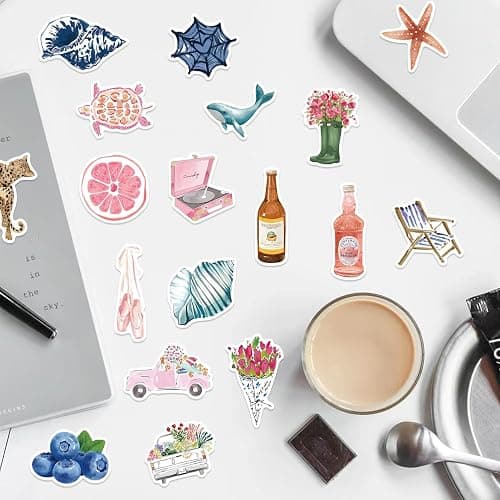 Lot de 100 autocollants esthétiques aquarelle, autocollants en vinyle, mignons et girly, pour bagages, scrapbooking, skateboard, guitare, bouteille d'eau, cadeau pour adolescentes, enfants et filles. thumbnail 2