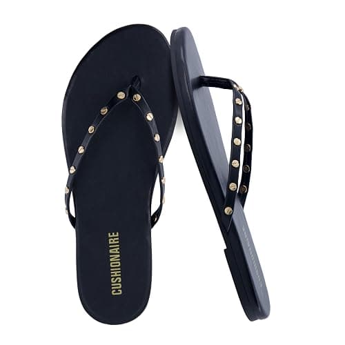 CUSHIONAIRE Confetti Women’s Studded Flip Flop Sandal – Slip-On Thong with Memory Foam & Stylish Rivet Strap - Image 1