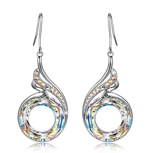 Kate Lynn "Rise From the Ashes" Phoenix Earrings, Sterling Silver Dangle Earrings with Crystals from Austria, Birthday Gift with Jewelry Box, Symbol of Luck and Renewal - Image 1