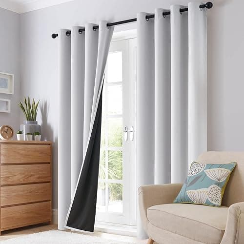 SimpleHome 100% Blackout Curtains for Bedroom,Thermal Insulated Grommet Window Drapes Room Darkening White Curtains for Living Room with Black Back,52 x 84 Inch,2 Panels thumbnail 8