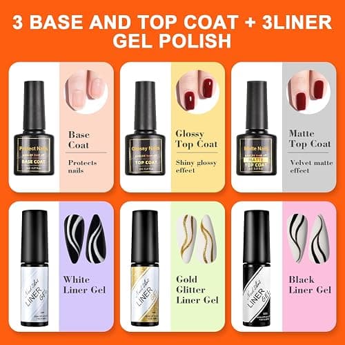 ERARROW 30 Pcs Gel Nail Polish Set, Nail Polish 24 Colors, Popular Nail Art Colors UV LED Soak Off Nail Gel Kit with Glossy & Matte Top Coat Base Coat… thumbnail 4