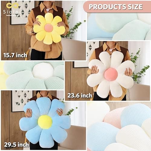Sioloc Flower Pillow Shaped Throw Pillow Butt Cushion Floor Pillow,Seating Cushion,Cute Room Decor & Plush Pillow for Bedroom Sofa Chair(White,15.7'') thumbnail 5