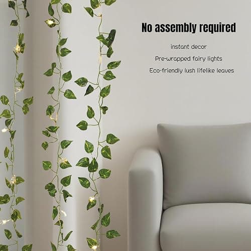 Extra Length 40ft 120 LED Vine with Fairy Lights Pothos String Lights USB Plugin & Battery Operated Leaf Lights with Timer 8 Modes Remote Decorative Light for Bedroom Graduation Party - Warm White thumbnail 8