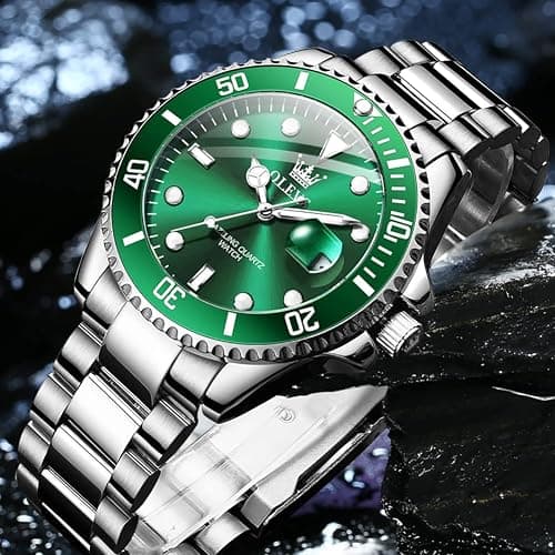 OLEVS Watches for Men with Date Luxury Big Face Waterproof Mens Wristwatch Analog Dress Two Tone Stainless Steel Man Watch Luminous Relojes De Hombre Calendar(Green/Blue/Black Dial thumbnail 5