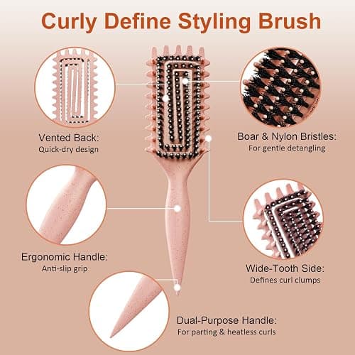 Curly Hair Brush with Boar Bristle & Wide-Tooth, Define & Detangle Wet/Dry thumbnail 2