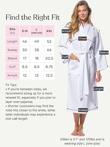Turquaz Lightweight Waffle Knit Kimono Bathrobe - Soft Cotton Blend Spa Robe, Fast-Drying Full-Length Unisex Robes for Women thumbnail 5