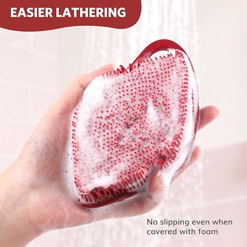 Sndyi Christmas Silicone Body Scrubber, Limited Edition Leaf-Shaped Shower Brush for Gentle Cleanse & Exfoliation, Soft Silicone Loofah Body Brush for Sensitive Skin, Perfect Holiday Gift, Festive Red thumbnail 7