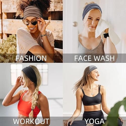Huachi Black Headbands for Women Wide Headbands for Women Non Slip Thick Womens Headband Boho Elastic Hair Bands for Women's Hair Stretchy Sweat Head Band for Workout Running Working thumbnail 6
