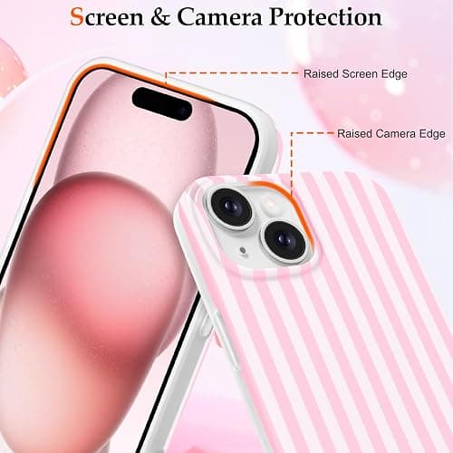 Anuck for iPhone 15 Case Cute Striped Phone Case Girly Aesthetic Vertical Stripe Pattern Design for Women Girls, Soft TPU Shockproof Rubber Bumper Protective Cover for iPhone 15 6.1" - Pink White thumbnail 2