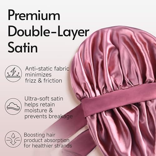Yanideer 3 pcs Satin Bonnet Silk Bonnet for Sleeping Double Layer Satin Lined Hair Bonnet with Tie Band for Women Curly Hair - One Size - Gold thumbnail 2