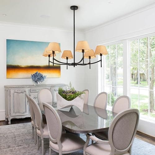 Haolaike 39 Inch Boho Chandelier Light Fixture 6 Lights Adjustable Large Hand Woven Rattan Rustic Black Pendant Lights Farmhouse Hanging Light Fixture for Dining Room Kitchen thumbnail 5