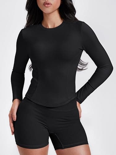 GYM RAINBOW Long Sleeve Workout Shirts for Women, Cropped Athletic Tops Slim Fit Crew Neck Yoga Top Running Gym T Shirts thumbnail 3