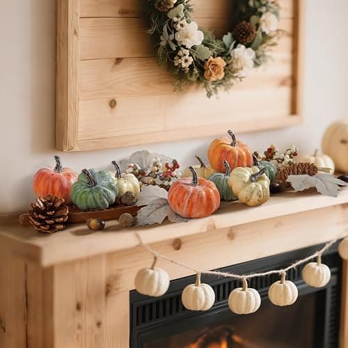 Artmag 25 PCS Pumpkin Decor Set, Artificial Pumpkins Fall Decor for Thanksgiving Decorations with Acorns, Pinecones, Berries, Maple Leaves for Home Table thumbnail 6
