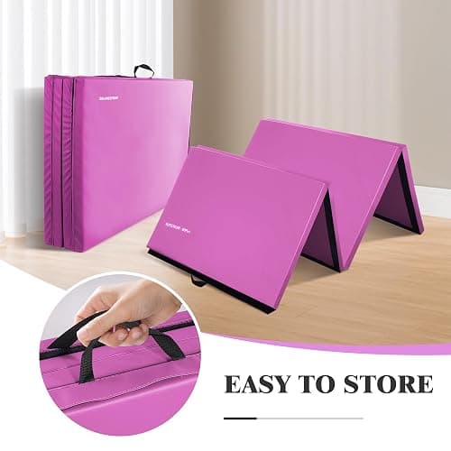 Fitvids Folding Exercise Gymnastics Mat, 4'x8'x2" Gym Workout Mat with Carrying Handles 4-Fold High-Density Anti-Tear Portable Fitness Aerobics Mat for Home Gym Yoga Pilates Tumbling MMA Core Training thumbnail 4