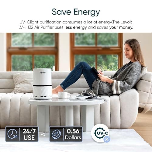 LEVOIT Air Purifier for Home, AHAM VERIFIED, High-Efficiency Filter for Smoke, Dust, Pollen, and Odors in Bedroom, Office, or Nursery, Optional Night Light, Quiet Operation, LV-H132, White thumbnail 6
