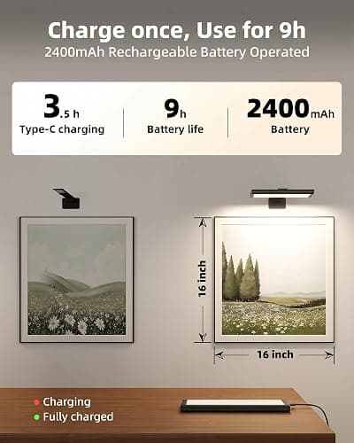 EZVALO Picture Light for Wall, Rechargeable 2400mAh Battery Lights Wireless with IR Remote, 3 Color & Dimmable Magnetic 7.8'' LED Lights Display for Painting, Living Room, Gallery, Bedroom(Black-3P) thumbnail 3