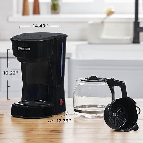 BLACK+DECKER 12-Cup Coffee Maker with Easy On/Off Switch, Easy Pour, Non-Drip Carafe with Removable Filter Basket, Vortex Technology, Black thumbnail 3