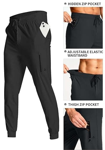 YOVVI Men's Athletic Joggers with Zipper Pockets Stretch Track Pants Workout Running Gym Golf Sweatpants for Men thumbnail 5