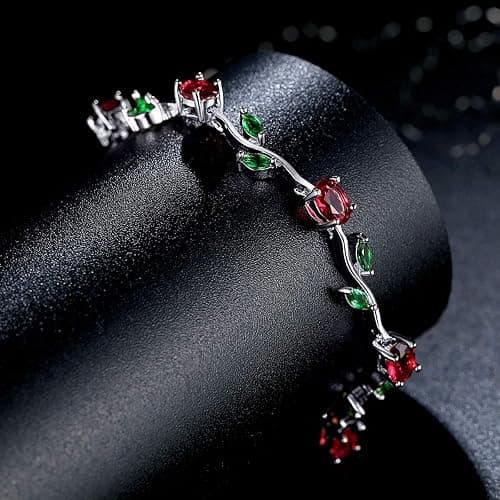 BISAER Lovely White Gold Plated AAA Cubic Zirconia Gemstone Flower Vine 7 Inches Bracelet for Mothers thumbnail 3