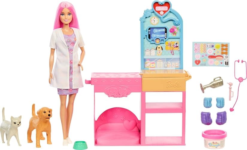 Barbie Fast Cast Veterinarian Clinic Playset with Pink Colored Hair Fashion Doll, Vet Furniture & 10+ Accessories Including Molds & Dough for Bandages thumbnail 5