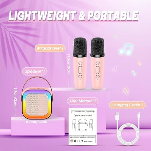 Gralal 3-15 Year Old Girls Gifts, Kids Microphone for Kids Toys for 3-15 Year Old Girls Birthday Presents Kids Karaoke Machines Birthday Gifts for Girls Toys Age 3-12 Easter Gifts for Kids - Pink thumbnail 7