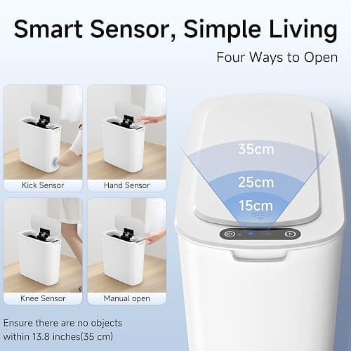 TIPGO Automatic Motion Sensor Bathroom Trash Can with Lid, 2.6 Gallon Touchless Trash Bin, Smart Garbage Can Plastic Slim Wastebasket for Bedroom, Office, Dorm (White) thumbnail 4