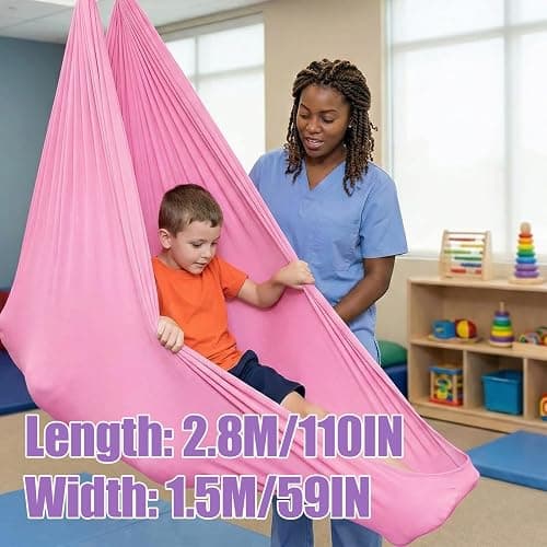 Elfzone Sensory Swing - Indoor Swing，Comes with Heavy Duty Hardware and Soft Nylon Fabric for Calming Effect, Holds Up to 135kg (Pink, 110" thumbnail 2
