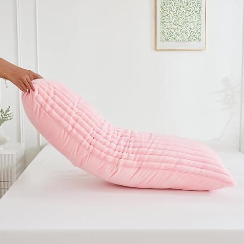 Memfydu Full Body Pillow with Fluffy Stripe Faux Fur Removable Cover, Long Bed Pillow Adult 20x54 Inches for Side Sleeper and Pregnancy, Pink. thumbnail 5