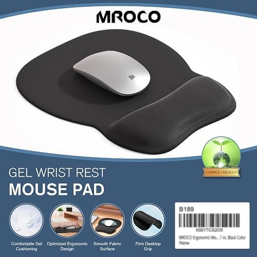 MROCO Ergonomic Mouse Pad with Gel Wrist Rest, Smooth Wrist Support Surface, Non-Slip PU Base for Pain Relief, Comfortable Mousepad for Computer, Laptop, Office & Home, 9.4 x 8.1 in, Black thumbnail 7