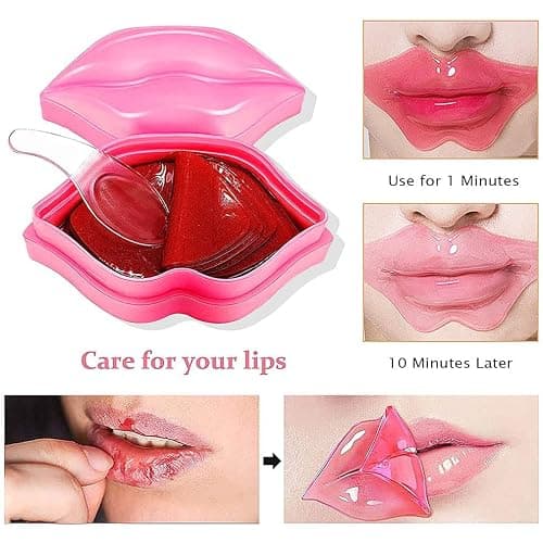 20Pcs Moisturizing/Plumping Lip Mask, Restores Moisture Mask for Dry Lips and Lines Overnight Care, Gel Treatment Masks ​ (Pink) - Pink thumbnail 4