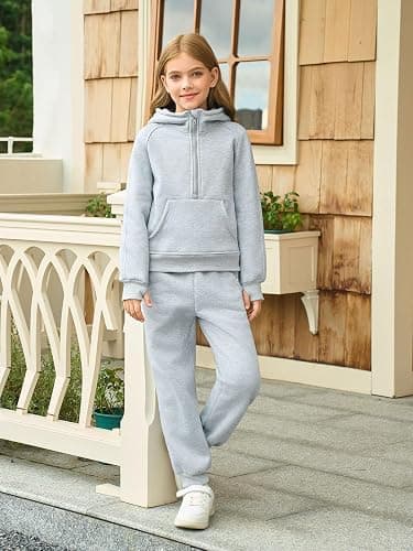 Girls 2 Piece Outfits Sweatsuit Kids Fleece Half Zip Hoodies Sweatshirt and Sweatpants Set with Pockets thumbnail 4