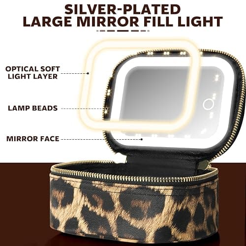 Mini Makeup Bag with Led Mirror, Small Travel Make up Bag 3 Light Modes Adjustable Brightness, for Women Organizer Cosmetic Bag, Portable Travel Train Toiletry Bag, for Pool Parties Work Touch-Ups thumbnail 5