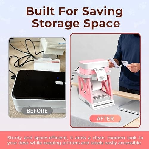 Guermok 3-in-1 Thermal Label Holder Stand for Printer Desk Organizer for Roll & Fan-Fold Labels, Cable Management, Easy Assembly for Home, Office, Retail & Small Business Pink thumbnail 8