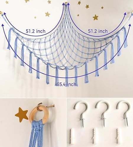 mirolam Stuffed Animal Storage Hammock Net - Toy Hammock Net for Stuffed Animals Corner - Hanging Stuff Animal Organizer Holder Large Size Baby Nursery Room Decor-Blue thumbnail 5