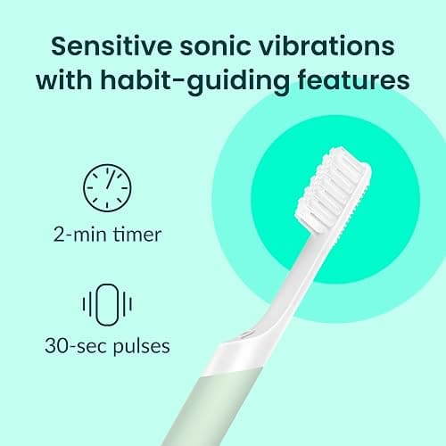 Quip Sonic Electric Toothbrush for Adults - Time Travel & Soft Bristles with Travel Case & Replacement Brush Head - 3 Month Battery Life, Plastic Handle - Sage thumbnail 3