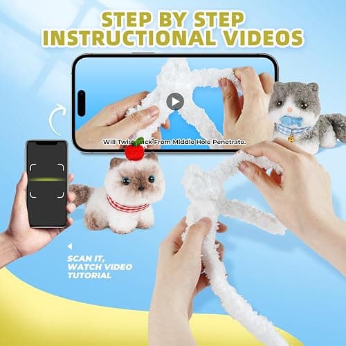 Pipe Cleaners Craft kit, A Pipe Cleaner kit Suitable for Beginners. It Includes a Kits for Making The Shapes of 4 Animal and Comes with Simple and Easy-to-Understand Video tutorials(4pack cat) thumbnail 3