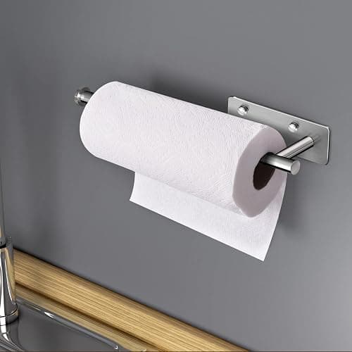 VAEHOLD Self Adhesive Paper Towel Holder Under Cabinet Mount, Wall Mounted Paper Towel Roll Holder with Damping Effect for Kitchen, Bathroom, Wall - SUS304 Stainless Steel (Brushed Silver) thumbnail 7