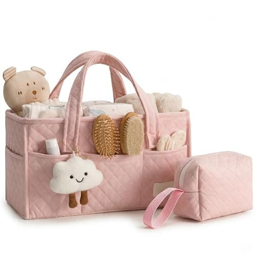 PeraBella Baby Diaper Caddy Organizer, Baby Basket Shower Gift, Portable Changing Table Basket, Postpartum Caddy & Tote Bag Pouch, Newborn Boy & Girl Nursery Essentials Registry, Car Diaper Organizer - Image 1