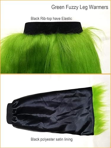 FHQHTH Fuzzy Faux Fur Leg Warmers Fur Heels Long Boots Cuff Cover has Elasticity One Pair Dionysia Boot cover Carnival 18" - Green thumbnail 2