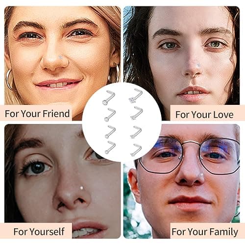 Surgical Steel Nose Piercing Jewelry - 20G & 18G Nose Rings & Studs, Hoops 8mm-12mm, CZ Diamond 1.5mm-3mm, L-Shaped & Hoop Styles for Women & Men thumbnail 4