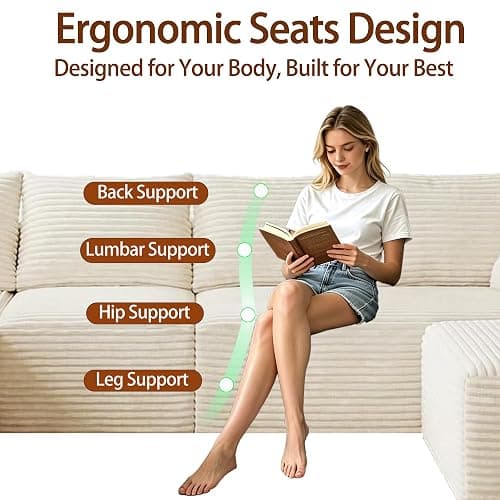 93" Modular Cloud Couch, Convertible L-Shaped Sectional Sofa with Chaise & Deep Seat, Corduroy Boneless Couches for Living Room Apartment, No Assembly - Beige (Left Facing Chaise) thumbnail 6