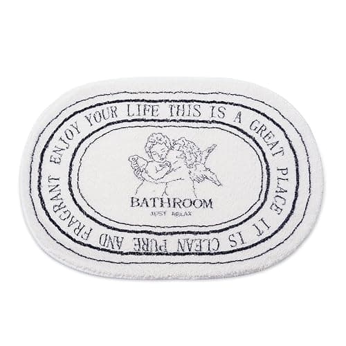 White Cute Oval Bath Rug 20x32in, Machine Washable Soft Angel Bath Mat | Plush carpet aesthetic design, Fun Y2K vintage decor,For shower toilet tub - Image 1