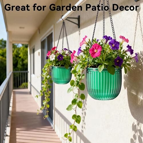 Halatool 2 Pack Self Watering Hanging Planters for Indoor Plants - 6.5 Inch Outdoor Hanging Flower Pots with 2 Metal Chains for Garden Home Wall Decor (Peacock Green) thumbnail 7