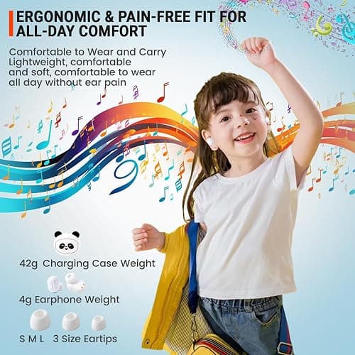 FEFURS Kids Wireless Earbuds with Rotating Chaging Case Wireless Bluetooth Earbuds for Kids, Kid Ear Buds with Mic, 88dB Safe Volume, Earphones Earpods in-Ear for Android iOS Cell Phone Laptop, Panda thumbnail 7