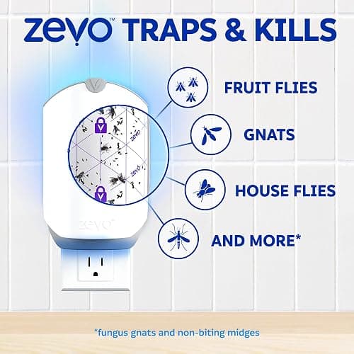 Zevo Flying Insect Trap & Cartridge - Plug in Fly Trap & Indoor Bug Catcher for Gnats, House & Fruit Flies - Mess-Free - Use in Any Room - Uses Blue & UV Light (1 Plug in Device & 1 Cartridge) thumbnail 4