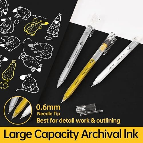 GETHPEN 0.6mm Fine Point White Gel Pens, 3-Pack for Artists Drawing, Sketching, Illustration, and Adult Coloring Books, Opaque White Ink for Black Paper, Bullet Journaling, and Card Making thumbnail 4