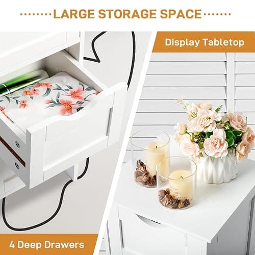 Bonnlo Bathroom Storage Cabinet Skinny Wooden Side Bathroom with 4 Drawers Small Free Standing Floor Cabinet White Slim 12 Inch Wide Organizer for Bedroom Living Room, 12 Inch Deep Narrow Organizer thumbnail 6