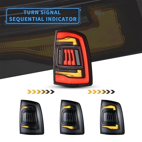 VLAND Tail Lights Compatible with 4th Gen Dodge Ram 1500 2009-2018 Ram 2500/3500 2010-2018, Rear Lights w/Startup Animation w/Amber Sequential, Fit Led/Halogen Models One Set Color Clear thumbnail 3